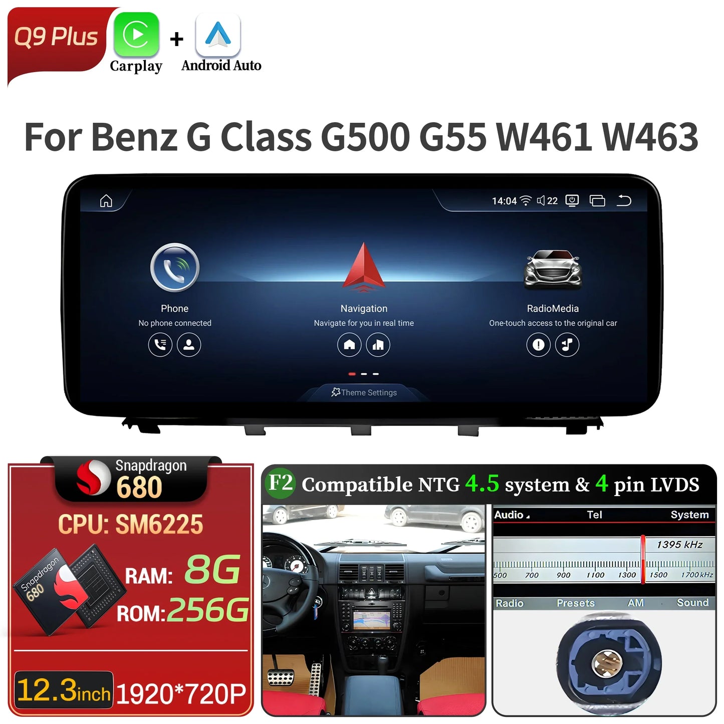 Car Radio For Mercedes Benz G Class G500 G55 W461 W463 2008-2015 Android 14 Wireless BT Carplay Snapdragon 680 Head Unit Screen