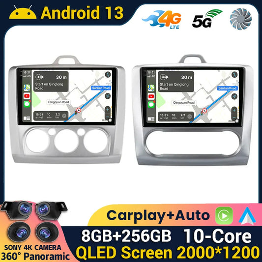 Android 13 Wireless CarPlay Auto For Ford Focus 2 3 Mk2 Mk3 2004-2011 4G+WIFI Car Radio Multimedia Stereo Player GPS 360 Camera