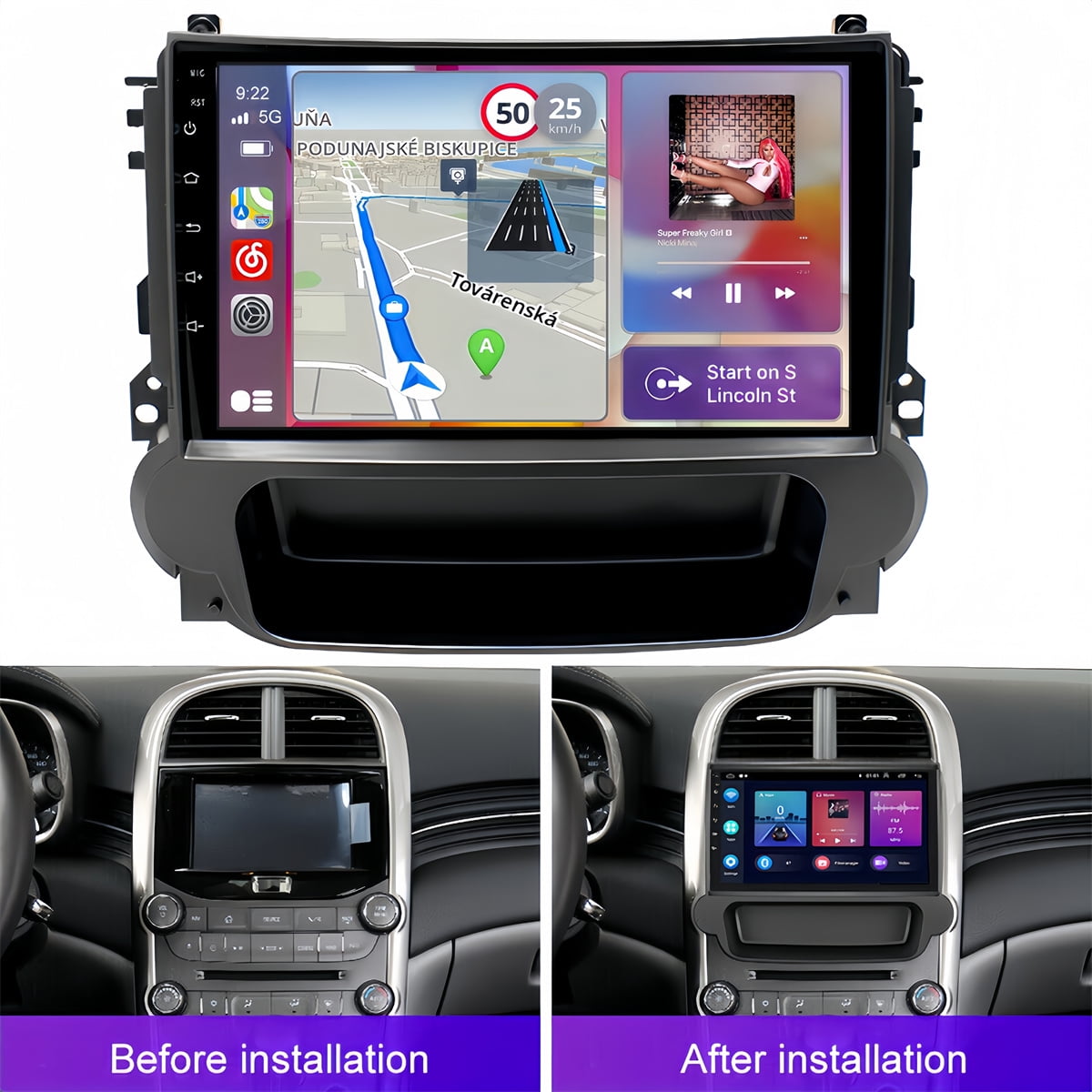 Guwzn Car Stereo Radio for Chevrolet Malibu 2011-2015 9" Touchscreen 2+32G Vehicle GPS Navigation Wireless CarPlay Android Auto