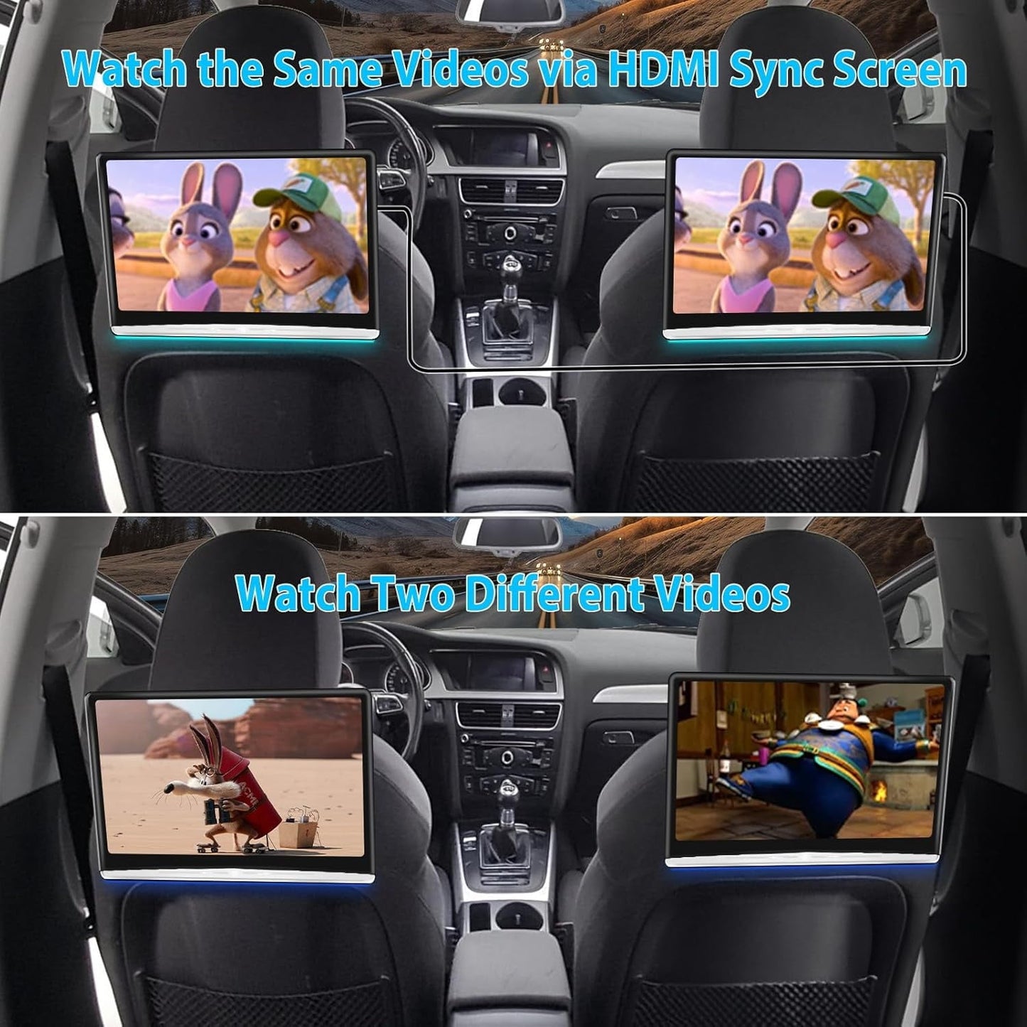 14'' HD 4K Car TV Screens Android 14.0 Headrest Monitor 8-Core CPU Cortex A98 5G WiFi HDMI Rear Seat Entertainment Syste