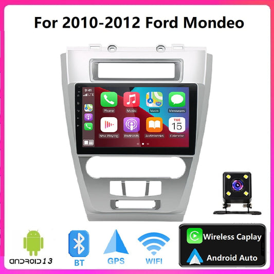 iSpchen Car Stereo Radio For Ford Mondeo 2010-2012 Android 13 Car Navigation 10" - With Carplay And Android Auto 2+32gb - With 4-Light Camera
