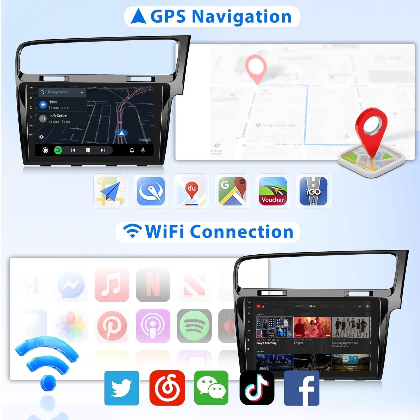 [2G 32G]Android Car Radio for VW Volkswagen Golf 7 2013-2018 with Wireless Carplay, 10.1 inch Touch Screen Car Stereo Android Auto GPS Navigation Bluetooth FM RDS GPS WIFI Backup Camera