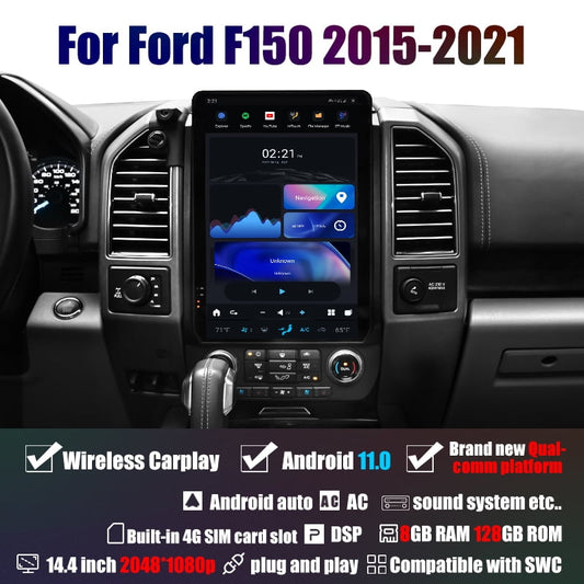 Smart Head Unit Ford F150 2015-2020 Large Screen Head Unit Android 11, 14.4" Inch Screen