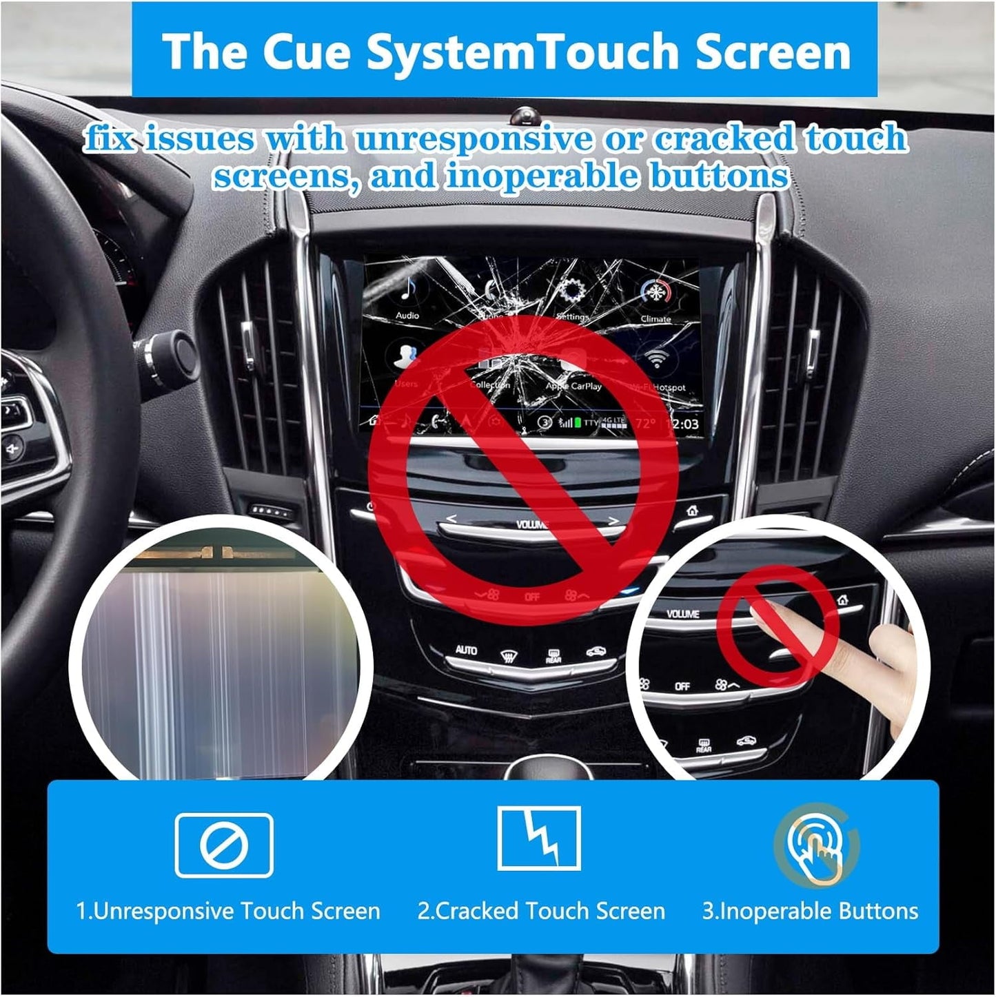 Fit Cadillac CUE System Touch Screen Navigation Radio New OEM Replacement Compatible with Cadillac ATS CTS SRX XTS ELR 2013-2020(Only with 2 Heated Seat Option)