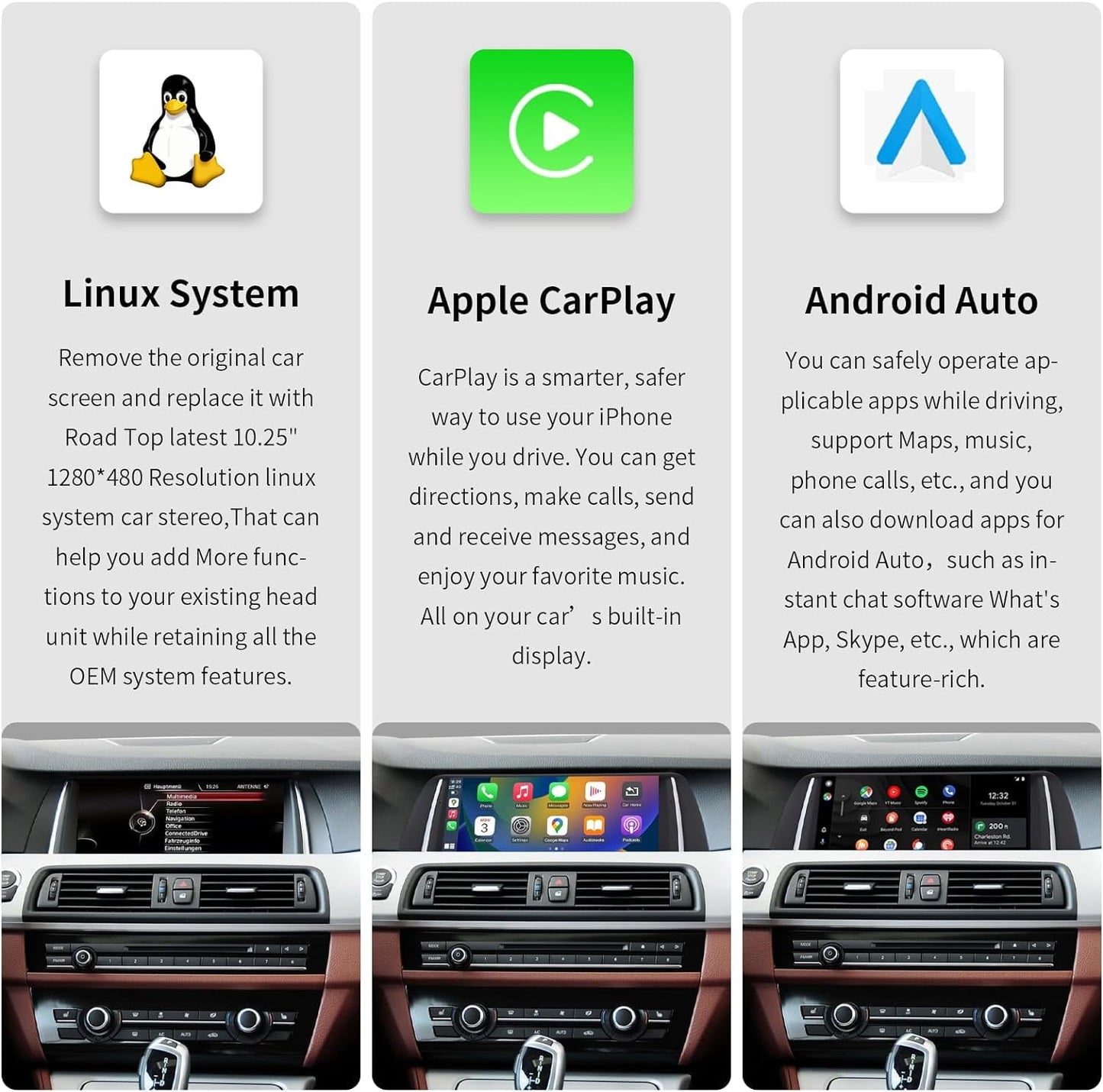 BMW     Road Top Wireless Carplay & Android Auto, 10.25 Inch Car Stereo Receiver for BMW 5 Series F10/F11/F18 2012-2016 Year with NBT System, Car Touchscreen Multimedia Radio Receiver with Mirrorlink