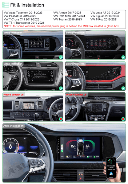 9" Android 13 Car Radio Stereo for VW Atlas Teramont Arteon Touran Tiguan Jetta Passat Wireless CarPlay GPS WiFi Bluetooth DSP SWC 2+32GB