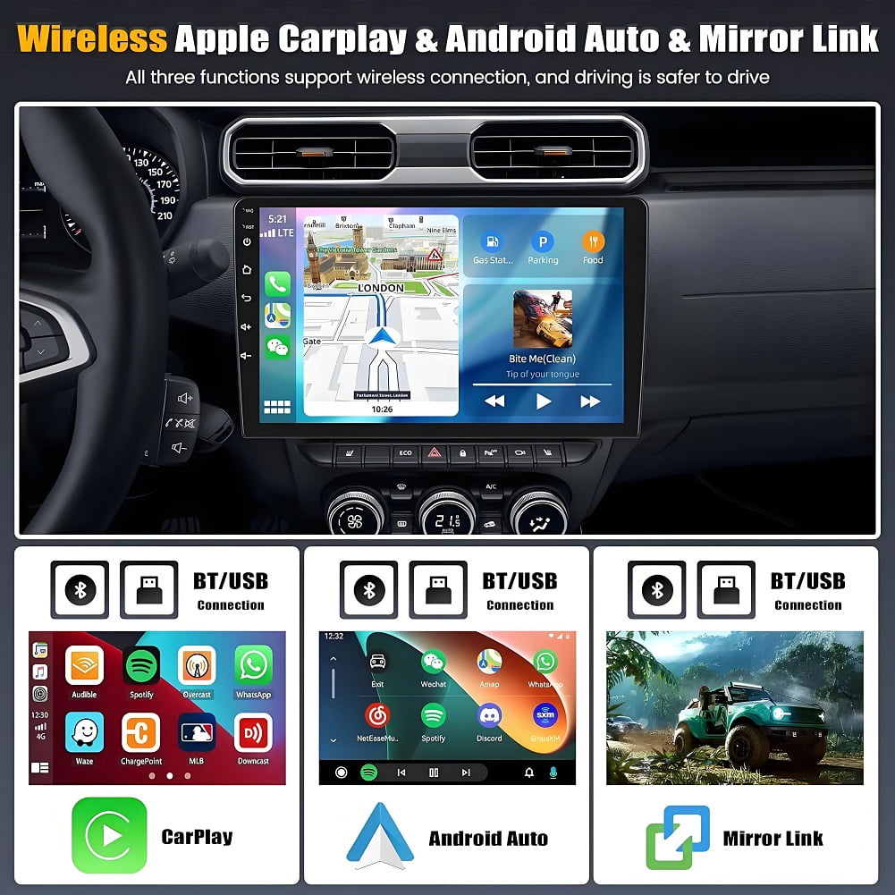 2+32G Android CarPlay Stereo for Chevrolet Camaro 2008-2015, Built-in Wireless CarPlay with Android Auto, 9'' Touchscreen in-Dash GPS Navigation Support Mirror Link BT FM RDS