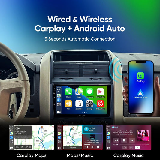 Android Radio Car Play Stereo for 2007-2012 Ford Kuga Mazda Tribute 9 Inch Touchscreen Car Radio with Wireless Apple Carplay Android Auto GPS Navigation WiFi Bluetooth AM/FM RDS Backup Camera C42