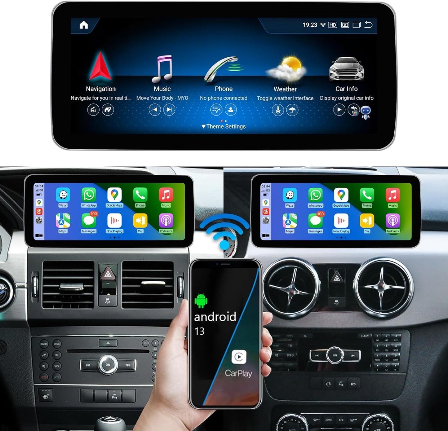 Mercedes-Benz Android Head Unit    Road Top Android 1312.3 inch Car Radio Touchscreen  Car Stereo for Mercedes Benz GLK Class X204 GLK250 GLK300 GLK350 2009-2015 NTG4.5/4.7 Wireless Carplay, Android Auto, Camera, Navigation