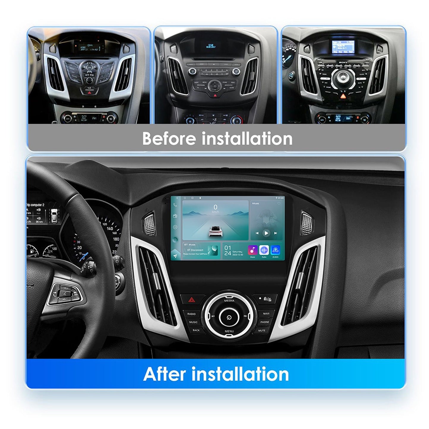Android 13 Bluetooth Apple Carplay 4+64GB Wifi RDS Car Stereo Radio Head Unit Multimedia GPS Navigation Player For Ford Focus 3 MK3 2011 2012 2013 2014 2015 2016 2017 2018 2019