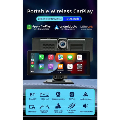 10.26 Inch Touch screen Stereo Radio Wireless Carplay Android Auto MP5 Player BT Mirrorlink Built-in Camera Driving Recorder