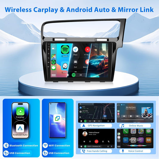 [2G 32G]Android Car Radio for VW Volkswagen Golf 7 2013-2018 with Wireless Carplay, 10.1 inch Touch Screen Car Stereo Android Auto GPS Navigation Bluetooth FM RDS GPS WIFI Backup Camera