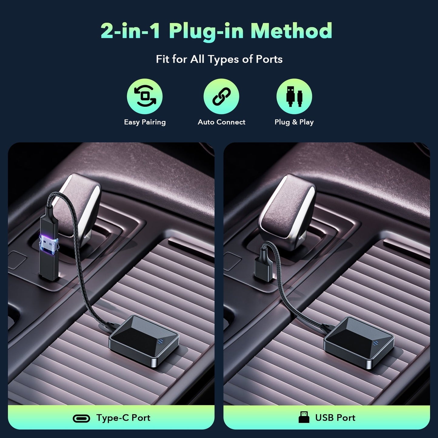 TOGUARD Wireless Android Auto Adapter 5.8 Ghz WiFi Plug and Play Converts Wired to Wireless for OEM Factory Wired Android Auto Direct Plug-in Type-c Adapter Easy Setup