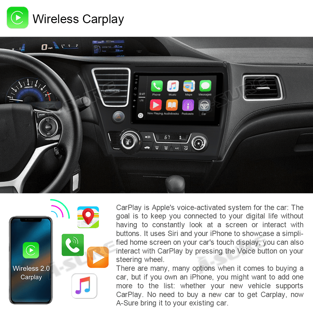 9" Wireless CarPlay Android 13 Car Stereo Radio for Honda Civic IX 2013-2015 GPS WiFi Bluetooth USB SWC DSP Honda Android host