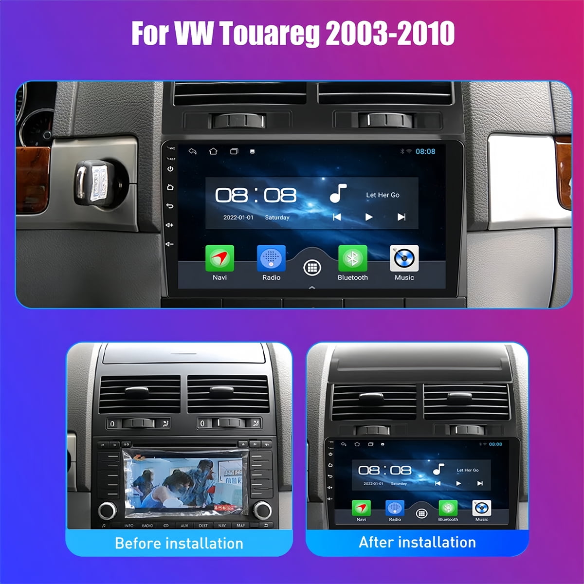 Guwzn Car Stereo Radio for Volkswagen Touareg 2003-2010 9" Touchscreen 2+32G Vehicle GPS Navigation Wireless CarPlay Android Auto