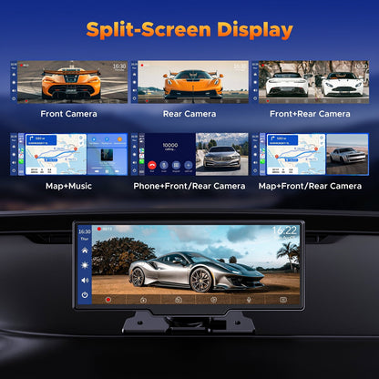 Lamtto 10.26" Wireless Carplay and Android Auto, 2.5K +1080P Dash Cam, Portable Carplay Screen for Car GPS Navigation, Car Stereo Receiver with Bluetooth, Airplay, Google, Siri