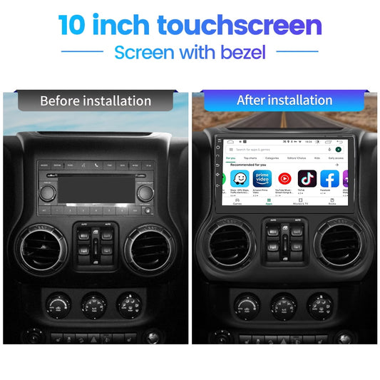 Awesafe Car Radio Stereo Carplay Andriod 12 32GB Compatible for Jeep Wrangler 2011-2014 with Android Auto 10 Inch HD Touchscreen Bluetooth GPS Navigation