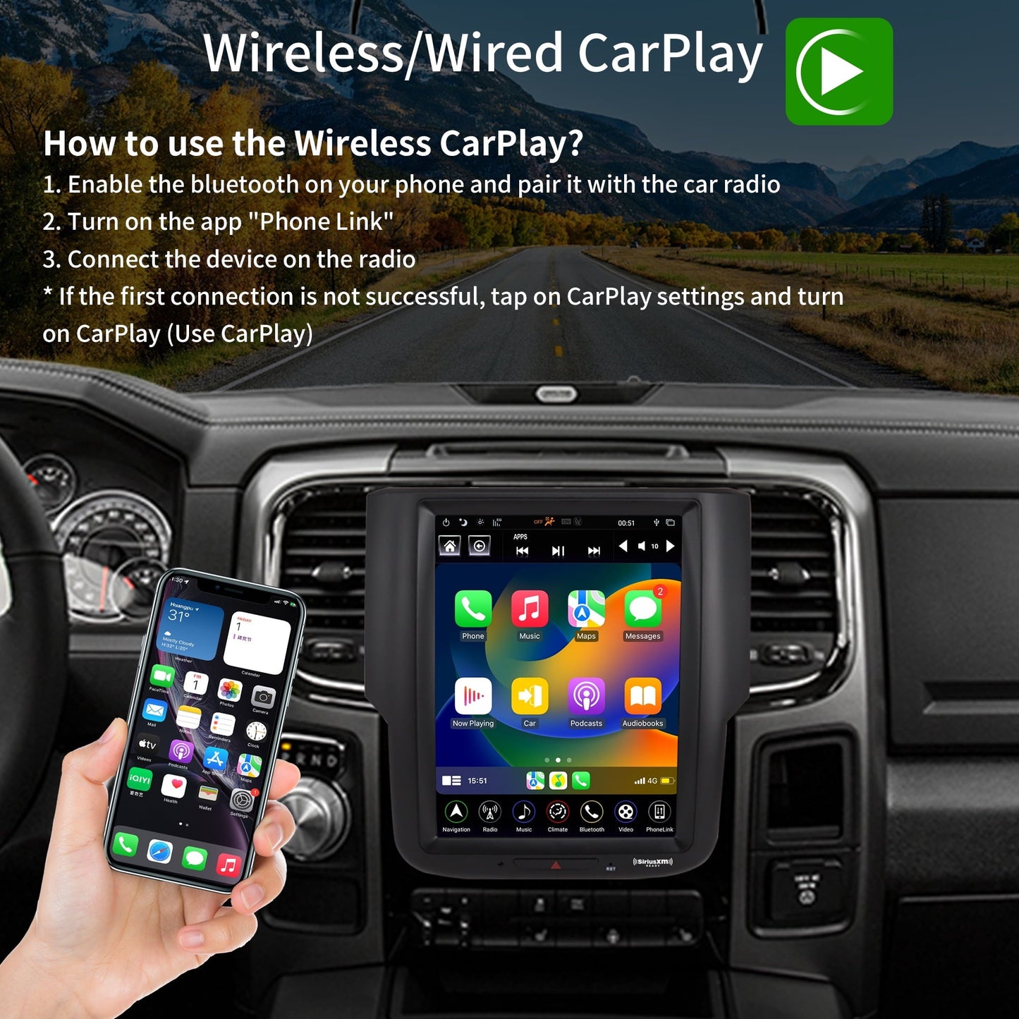 Linkswell Gen5 T-style 10.4 inch Car SirusXm Radio Stereo for RAM 2013-2018 Trucks 1500 2500 3500 Touch Screen Car Navigator Android Truck Replacement GPS radio 4G+64G Apple Carplay Auto DSP HDMI