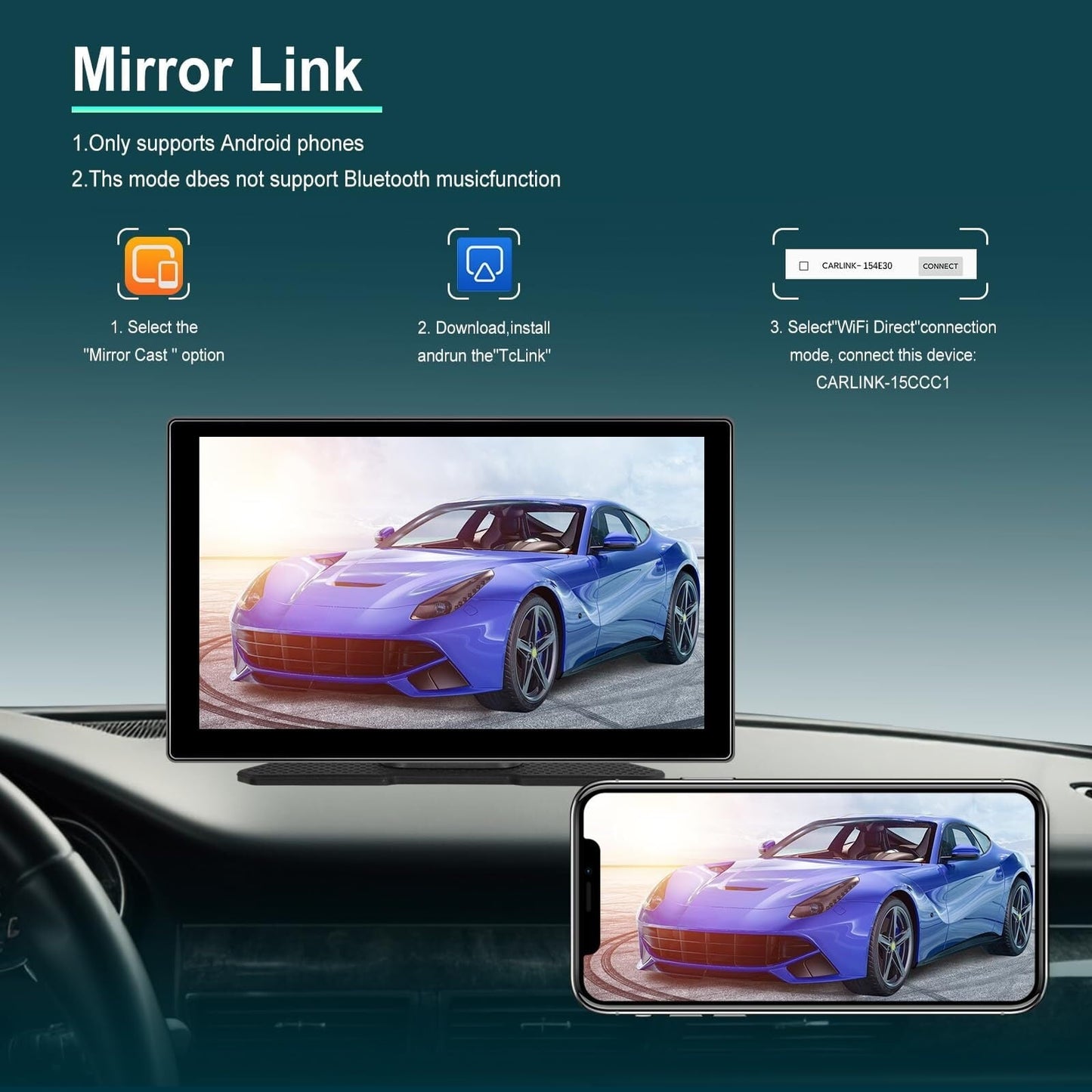 Portable Car Radio Wireless Carplay Android Auto Carplay Screen, Sovob 9'' HD Touchscreen CarPlay Screen FM Transmitter Voice Control, Bluetooth, AirPlay, Mirror Cast, AUX/FM 64G TF Card