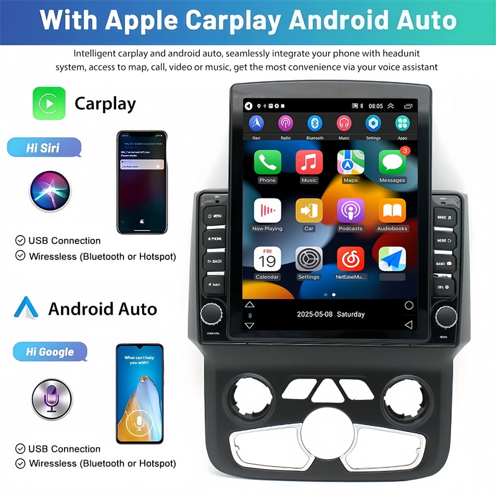 Car Stereo Radio for Dodge Ram 2013-2018 9.7" Android 13.0 Touchscreen 2+32G Vehicle GPS Navigation Wireless CarPlay Android Auto