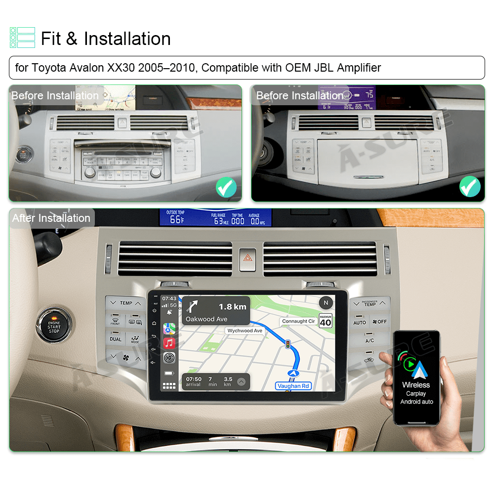 Toyota Android Head Unit   9" Android 13 Car Radio Stereo for Toyota Avalon 2005-2010 Support Wireless CarPlay Android Auto GPS WiFi Bluetooth DSP SWC