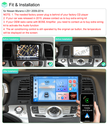 ASURE 8 Core 6+128GB Android 13 Car Radio Stereo for Nissan Murano 2009-2014 Wireless CarPlay Bluetooth WiFi 4G LTE GPS DSP