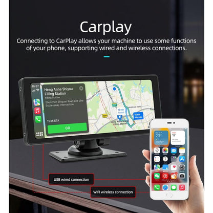 10.26 Inch Touch screen Stereo Radio Wireless Carplay Android Auto MP5 Player BT Mirrorlink Built-in Camera Driving Recorder