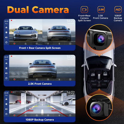 Lamtto 10.26" Wireless Carplay and Android Auto, 2.5K +1080P Dash Cam, Portable Carplay Screen for Car GPS Navigation, Car Stereo Receiver with Bluetooth, Airplay, Google, Siri