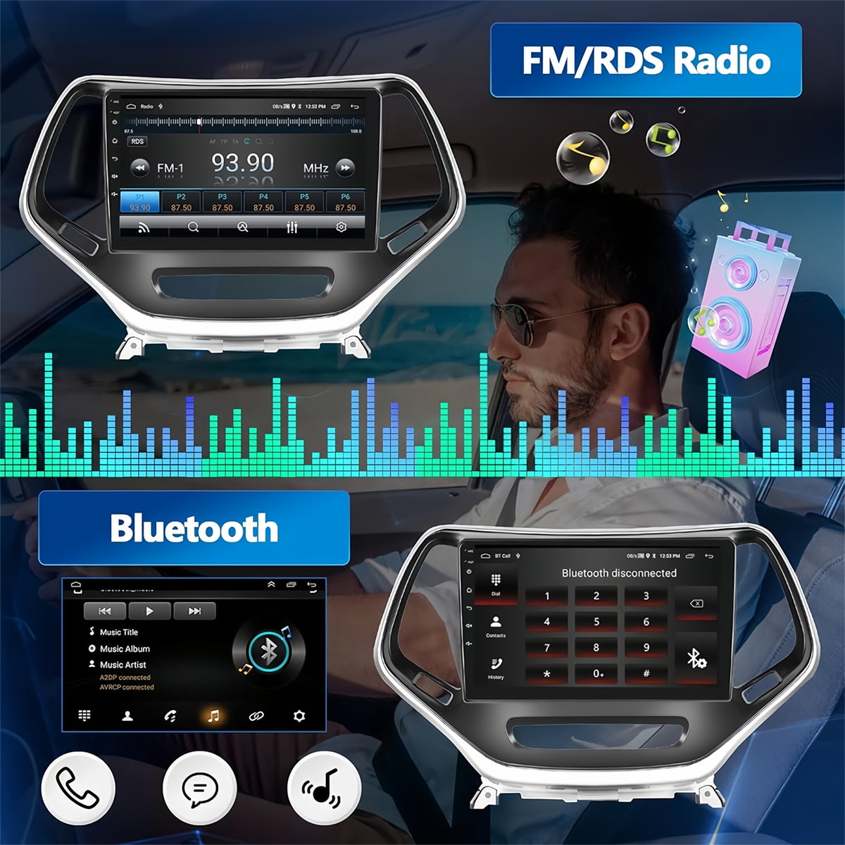 Guwzn Car Stereo Radio for Jeep Cherokee 2015-2018 10" Touchscreen 2+32G Vehicle GPS Navigation Wireless CarPlay Android Auto