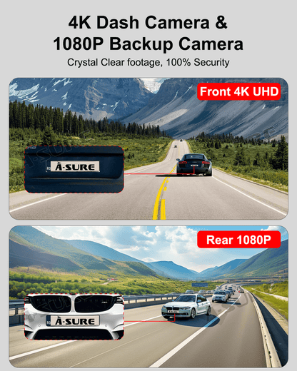 ASURE 10.26'' Portable Dual Camera Dash Mount Car Stereo with Wireless Apple CarPlay Android Auto, Universal Multimedia Player Dash Cam IPS Touchscreen