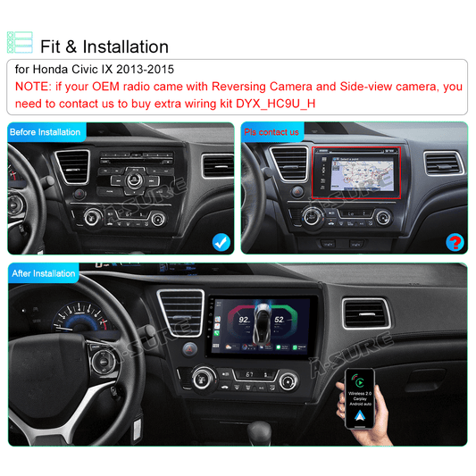 9" Wireless CarPlay Android 13 Car Stereo Radio for Honda Civic IX 2013-2015 GPS WiFi Bluetooth USB SWC DSP Honda Android host