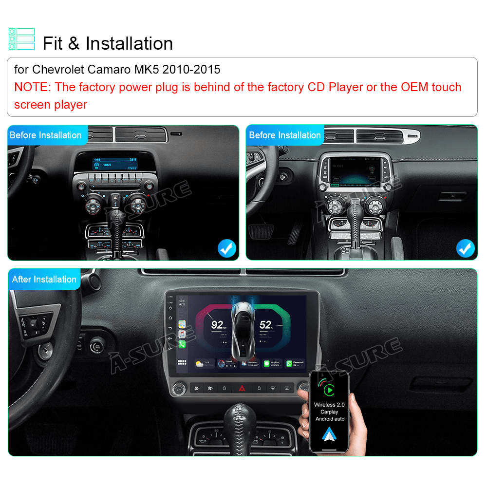 For 2010-2015 Chevy Camaro 2+32GB Android 13 Car Stereo Radio Wireless CarPlay WiFi Bluetooth GPS DSP SWC