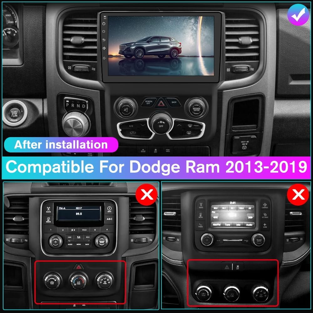 Awesafe 2GB 64GB Car Stereo Radio Compatible for Dodge Ram 2013-2019 1500 2500 3500,9 Inch Head Unit with Wireless CarPlay Android Auto GPS/FM/WiFi/USB/SWC