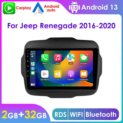 32GB Android 13 Apple Carplay Bluetooth Wifi RDS Car Stereo Radio Multimedia Head Unit GPS Navigation Player For Jeep Renegade 2016 2017 2018 2019 2020