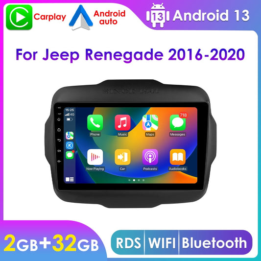 32GB Android 13 Apple Carplay Bluetooth Wifi RDS Car Stereo Radio Multimedia Head Unit GPS Navigation Player For Jeep Renegade 2016 2017 2018 2019 2020