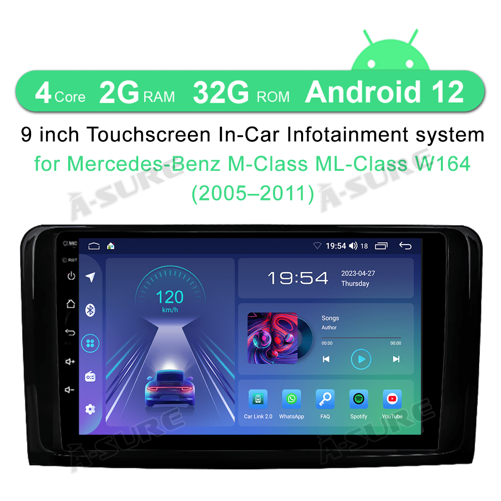Mercedes-Benz Android Head Unit    Junhua 9" CarPlay Android 12 Car Stereo for Mercedes-Benz ML-Class W164, GPS, Bluetooth, USB