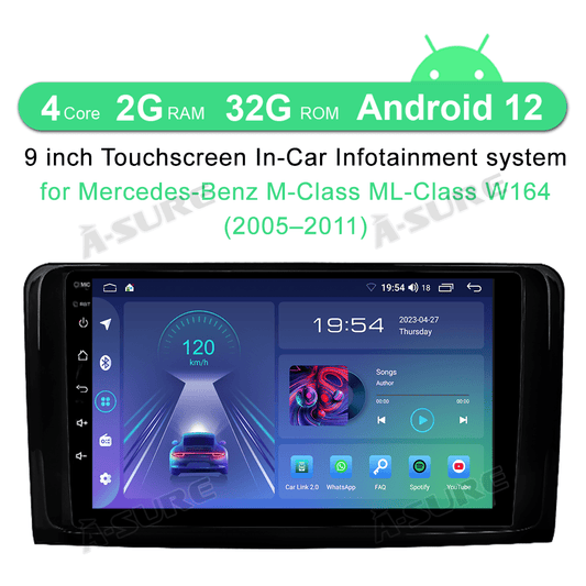 Mercedes-Benz Android Head Unit    Junhua 9" CarPlay Android 12 Car Stereo for Mercedes-Benz ML-Class W164, GPS, Bluetooth, USB