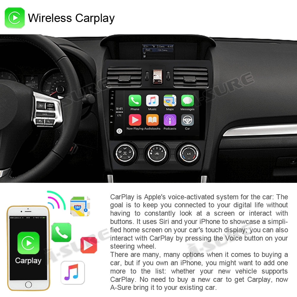 Junhua Wireless CarPlay Android 10.1 Car Radio, 9" HD Touch Screen, for Subaru Forester 2016-2018
