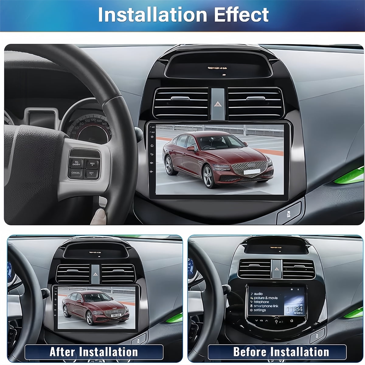 Guwzn Car Stereo Radio for Chevrolet Spark 2010-2015 9" Touchscreen 2+32G Vehicle GPS Navigation Wireless CarPlay Android Auto