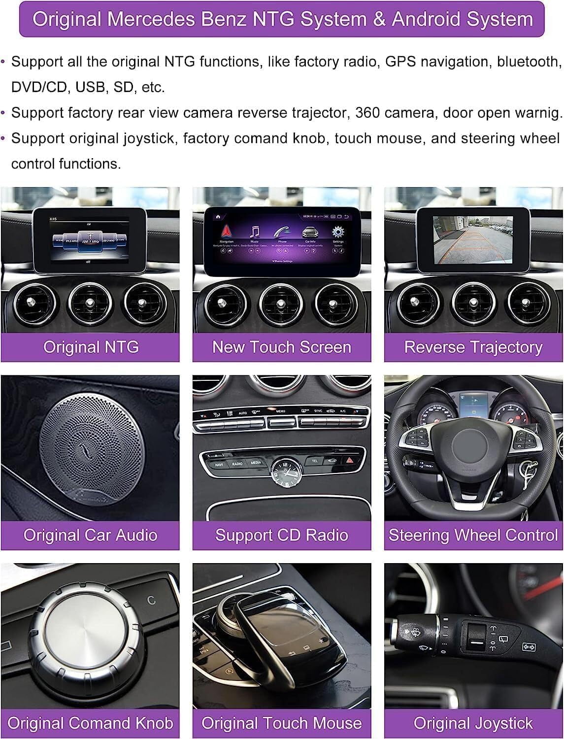 Mercedes-Benz Android Head Unit    Road Top 12.3" Android Car Stereo with CarPlay for Mercedes-Benz C117 X117 2013-2015, 8+256GB