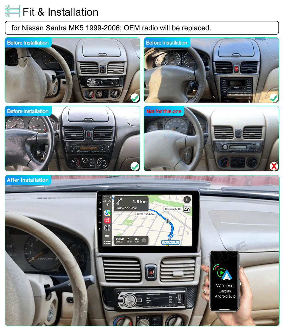 Junhua Android 11 2+32G Car Radio Stereo Navi Wifi Carplay for Nissan Sentra1999-2006