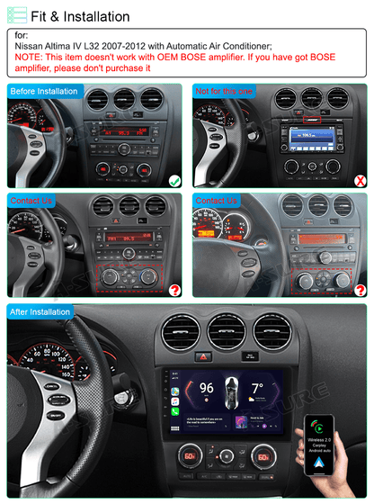 A-Sure Android 12 Car Stereo Radio for Nissan Altima IV L32 2007-2012 with Automatic A/C, 2GB +32GB