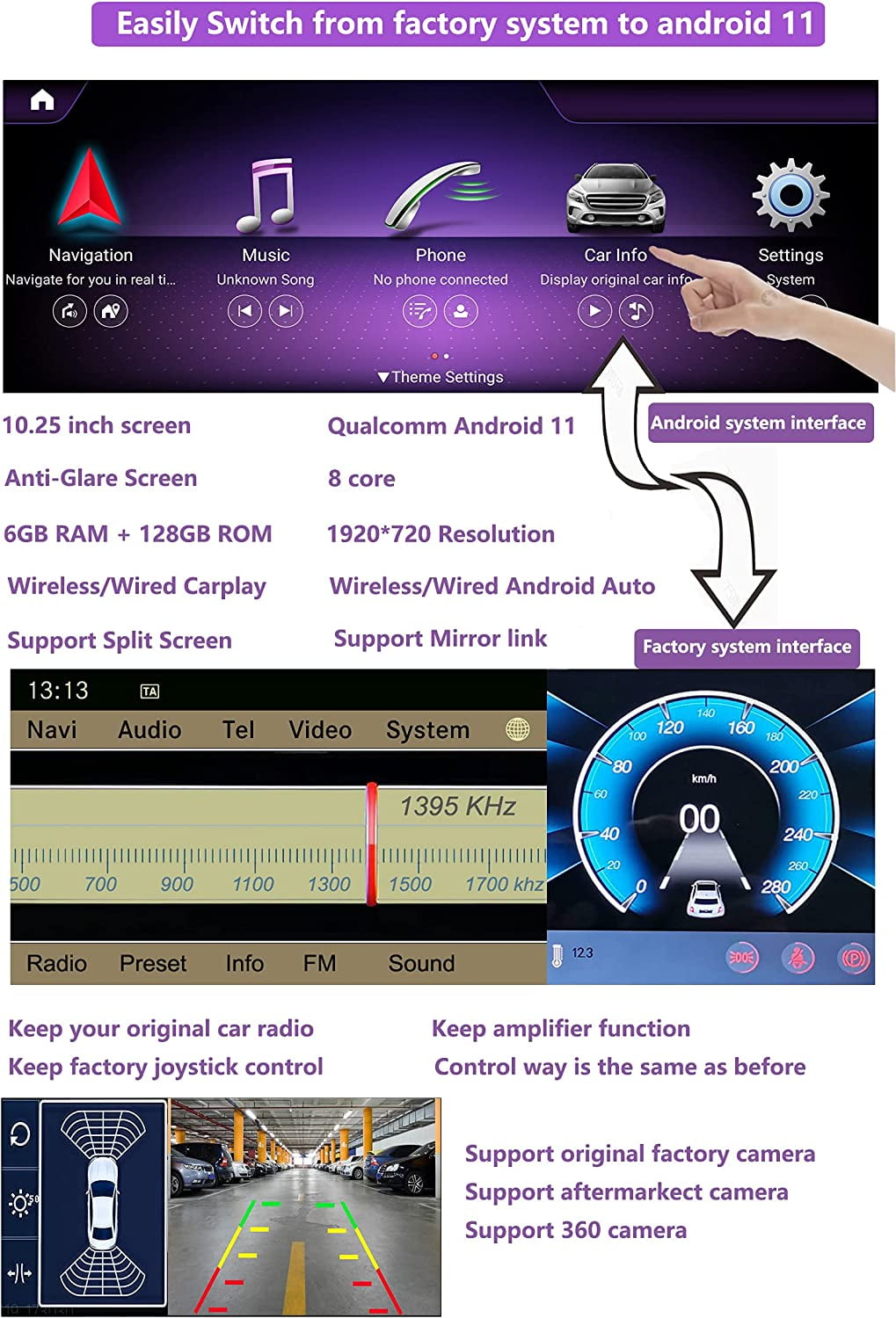 Mercedes-Benz Android Head Unit    Road Top Android 12 Car Stereo Receiver 10.25 Inch Touch Screen Wireless CarPlay & Android Auto Radio for Mercedes Benz GLK Class X204 2009-2015 Year 8+128G Support Upgrade Voice Control