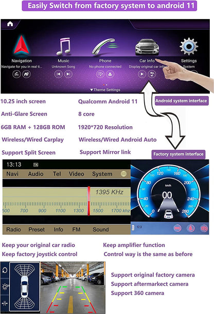 Mercedes-Benz Android Head Unit    Road Top Android 12 Car Stereo Receiver 10.25 Inch Touch Screen Wireless CarPlay & Android Auto Radio for Mercedes Benz GLK Class X204 2009-2015 Year 8+128G Support Upgrade Voice Control