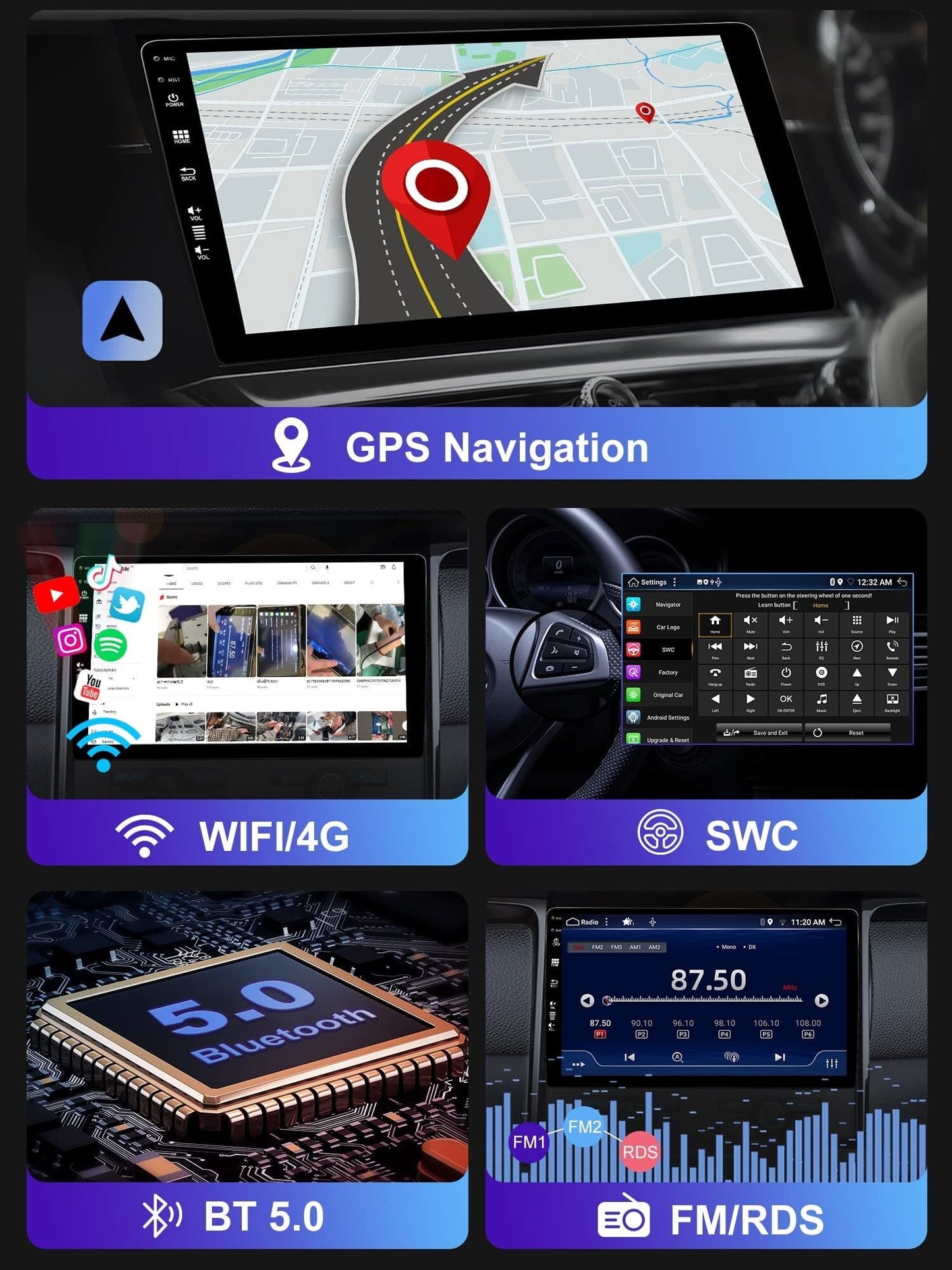 10inch IPS Android 12 Car Stereo For Nissan NAVARA/Frontier/NP300 2015-2018 - 2 Din Head Unit Free Rear Camera&Mic - Built in Carplay/GPS/DSP-Support DAB+/Mirrorlink/USB/WiFi/BT-4G+64G
