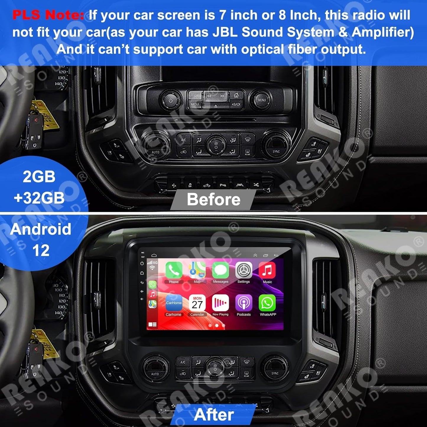 Car Stereo Radio for 2014-2018 Chevrolet Silverado & GMC Sierra,Android Wireless CarPlay Android Auto Silverado Radio Support Back-up Camera/Voice Contro/Map Navigation/FM Radio/SWC