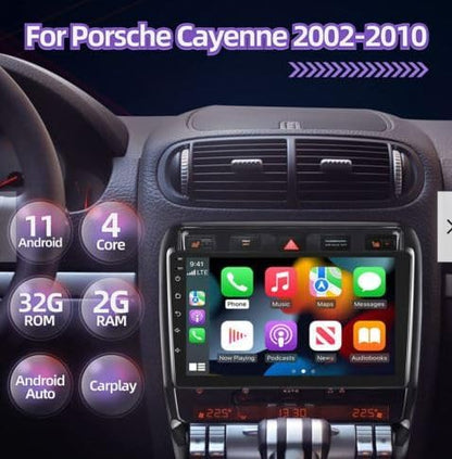 Android 13 Car Stereo for Porsche Cayenne 2002-2010, 2GB+32GB Wireless Carplay & Android Auto 9 inch 2.5D Tempered Glass Mirror auto Radio Player DSP Sound/WiFi/FM/SWC/MIC Dual USB + Backup Camera