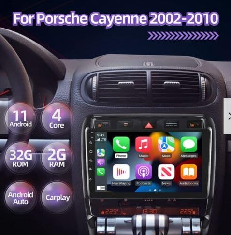 Android 13 Car Stereo for Porsche Cayenne 2002-2010, 2GB+32GB Wireless Carplay & Android Auto 9 inch 2.5D Tempered Glass Mirror auto Radio Player DSP Sound/WiFi/FM/SWC/MIC Dual USB + Backup Camera