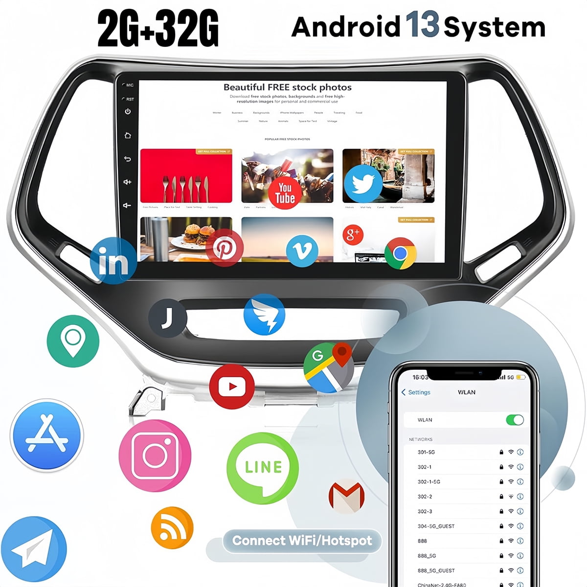 Guwzn Car Stereo Radio for Jeep Cherokee 2015-2018 10" Touchscreen 2+32G Vehicle GPS Navigation Wireless CarPlay Android Auto