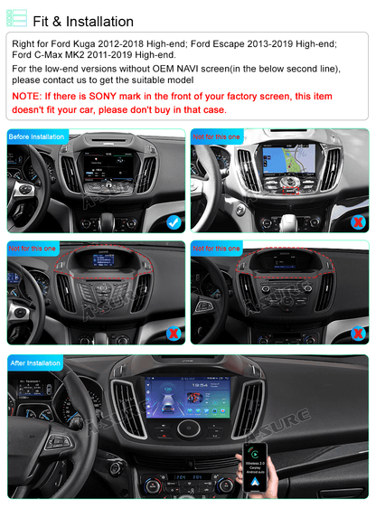 Android 13 Wireless Carplay Car Stereo Radio for Ford Kuga 2012-2018 Ford Escape 2013-2019 GPS Navi WiFi Bluetooth DSP RDS